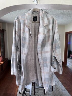 BBJ Light Gray Plaid Open Cardigan Jacket